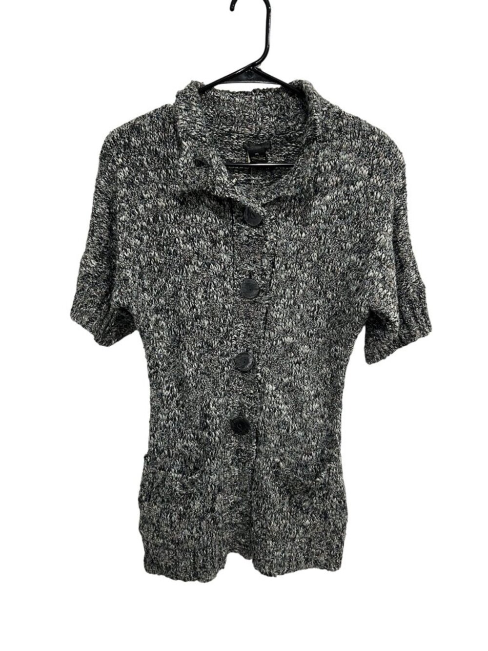 Nue Options Petite Small Marled Knit Cardigan Gray Short Sleeve Hygge NWT